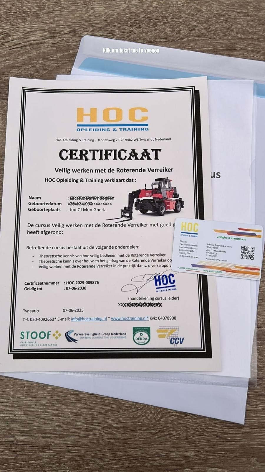 HOC Opleiding & Training waarschuwt voor circuleren van valse certificaten en doet melding bij Arbeidsinspectie