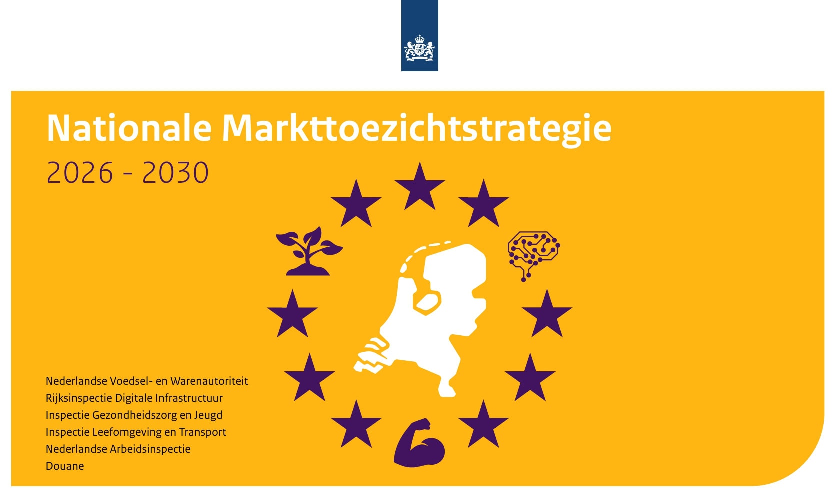 Omslag van de Nationale Markttoezichtstrategie 2026-2030 met logo's van de Nederlandse toezichthouders